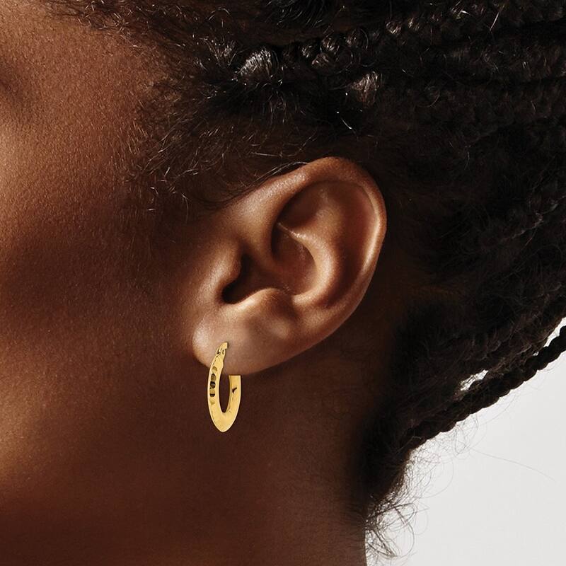 Curata 14k Yellow Gold Polished Sparkle Cut Knife edge 2x18mm Round Hoop Earrings