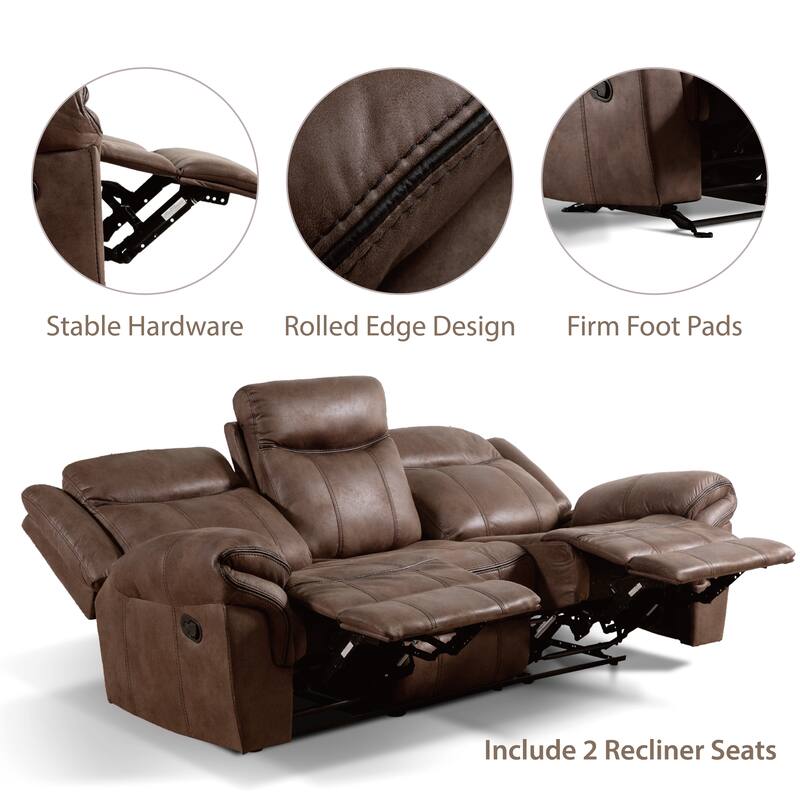 Verne 3-Piece Brown Manual Microsuede Manual Reclining Sofa Set