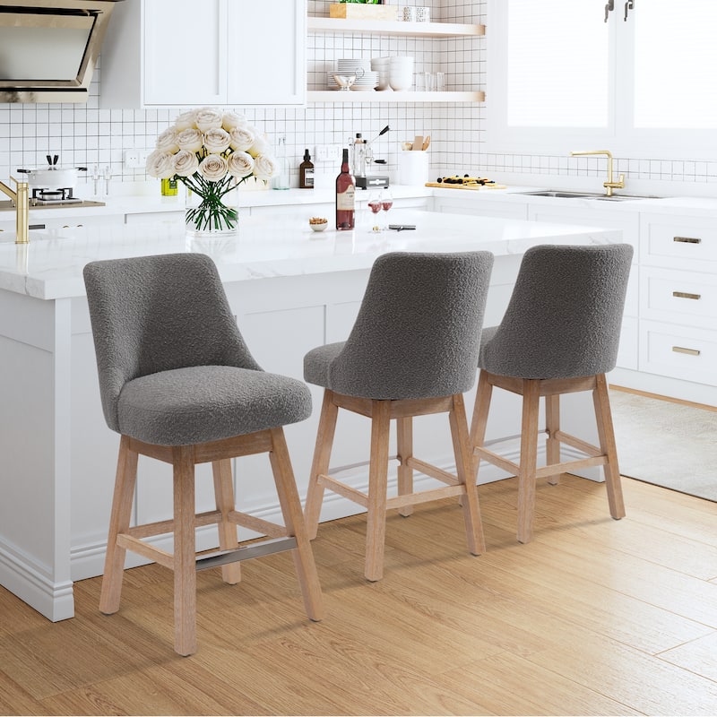Boucle Polyester Upholstered Swivel Counter Stool - Foot Glides (Set of 3)