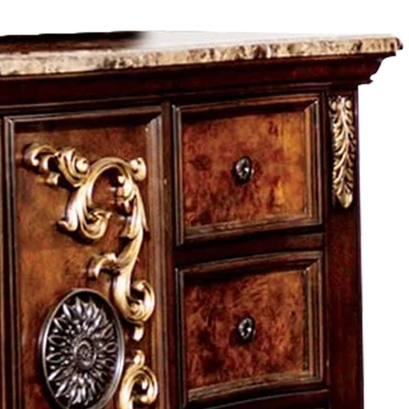 Iliana 8 Drawer Wide Dresser with 2 Door Cabinet, Dark Cherry Brown Wood