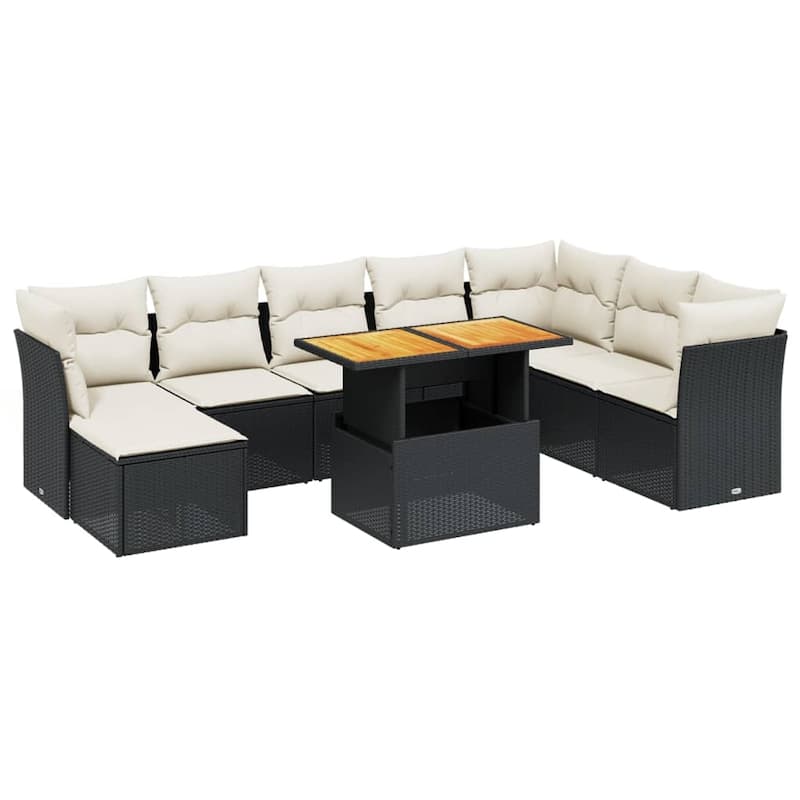 vidaXL Patio Sofa Set with Cushions Outdoor Furniture 9 Piece Poly Rattan - 21.7 x 39.4 x 28.7 in