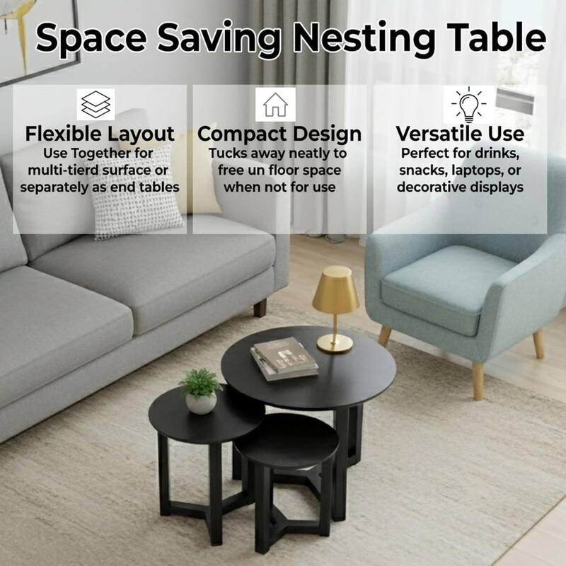 Modern Wood Nesting Tables 3 Nested Side/ End Tables (Set of 3)