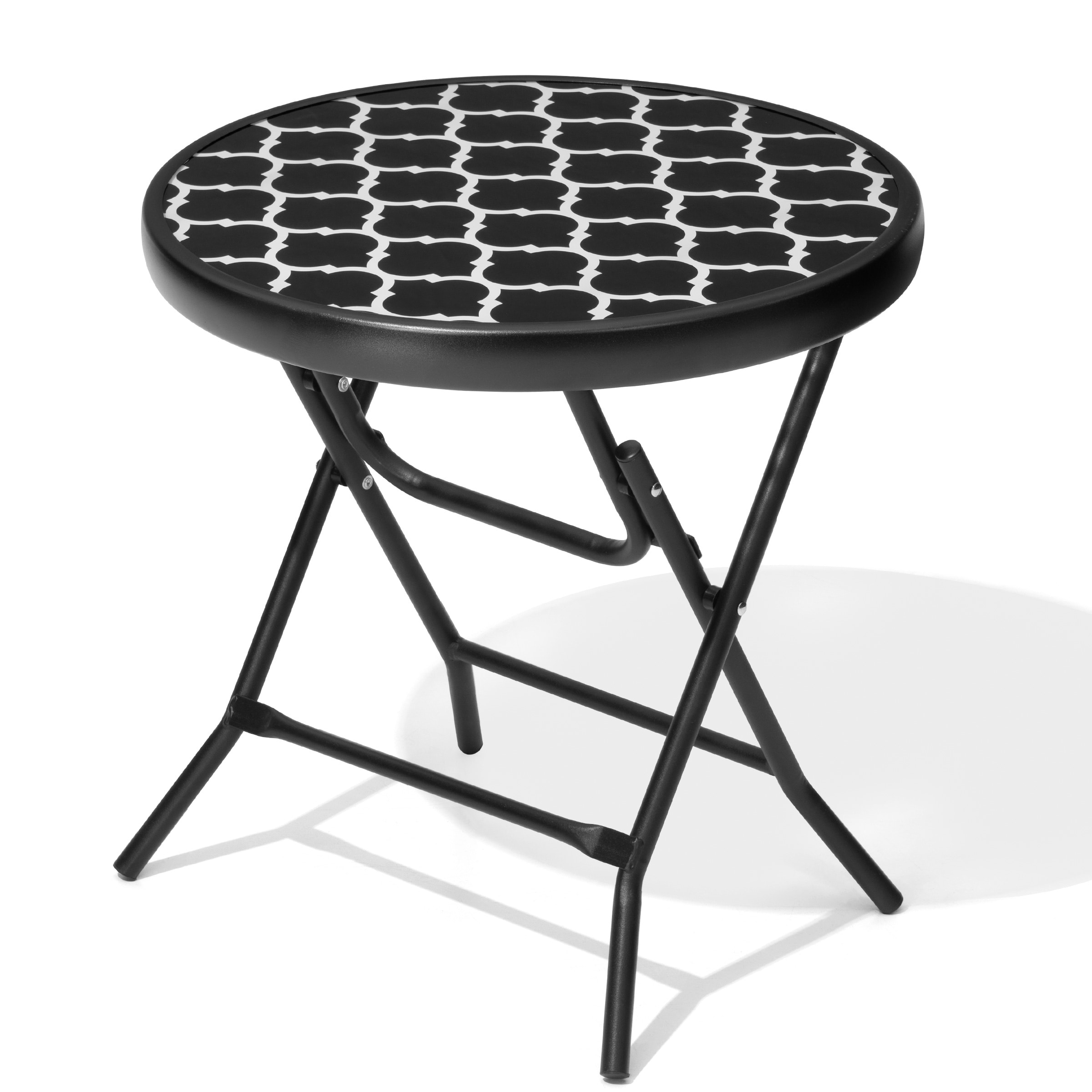 Outdoor Folding Tempered Glass Side Table Patio Bistro Coffee Table