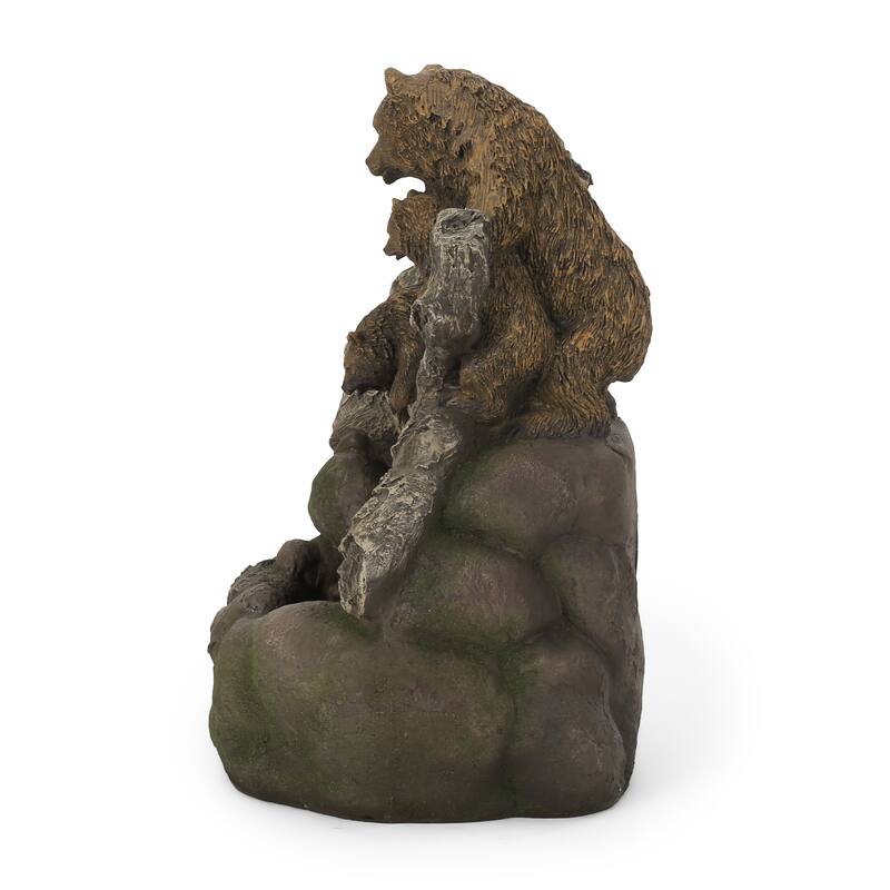 24.75" High Callan Fountain Weather Resistant Floor Fountain With Light, Light Brown + Moss