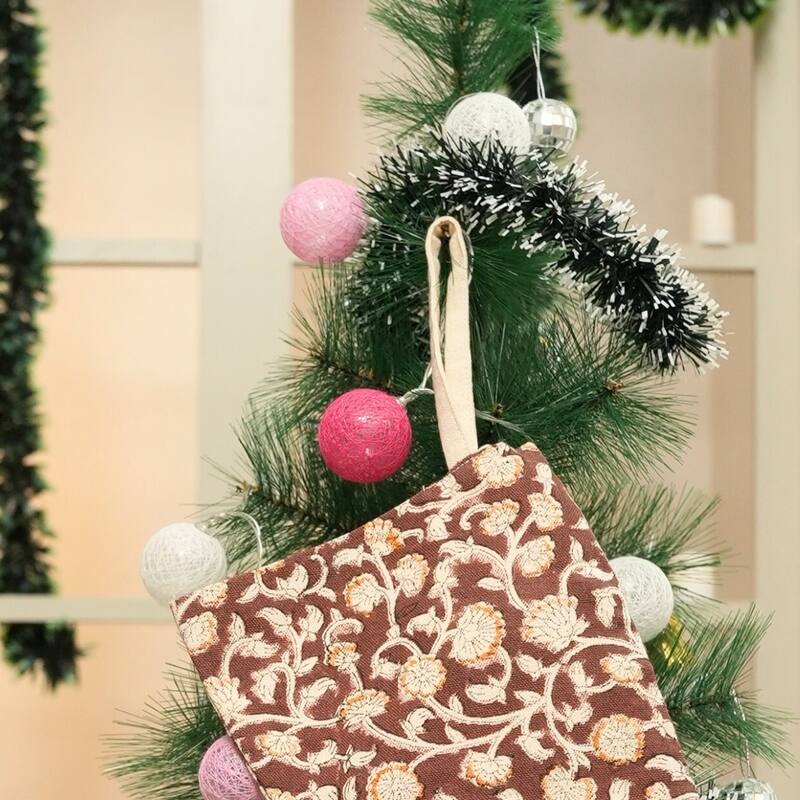 Fabdivine Linen or Cotton Hand Block Home Decorative Christmas Stockings - 16"X6.5"