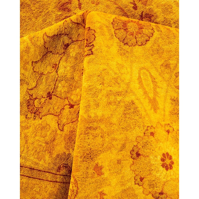 Overton Hand Knotted Wool Vintage Inspired Modern Contemporary Overdyed Yellow Area Rug - 8' 3" x 10' 0"