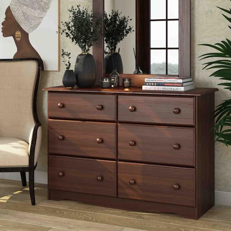 Palace Imports 100% Solid Wood 6-Drawer Dresser with Optional Mirror - Mocha