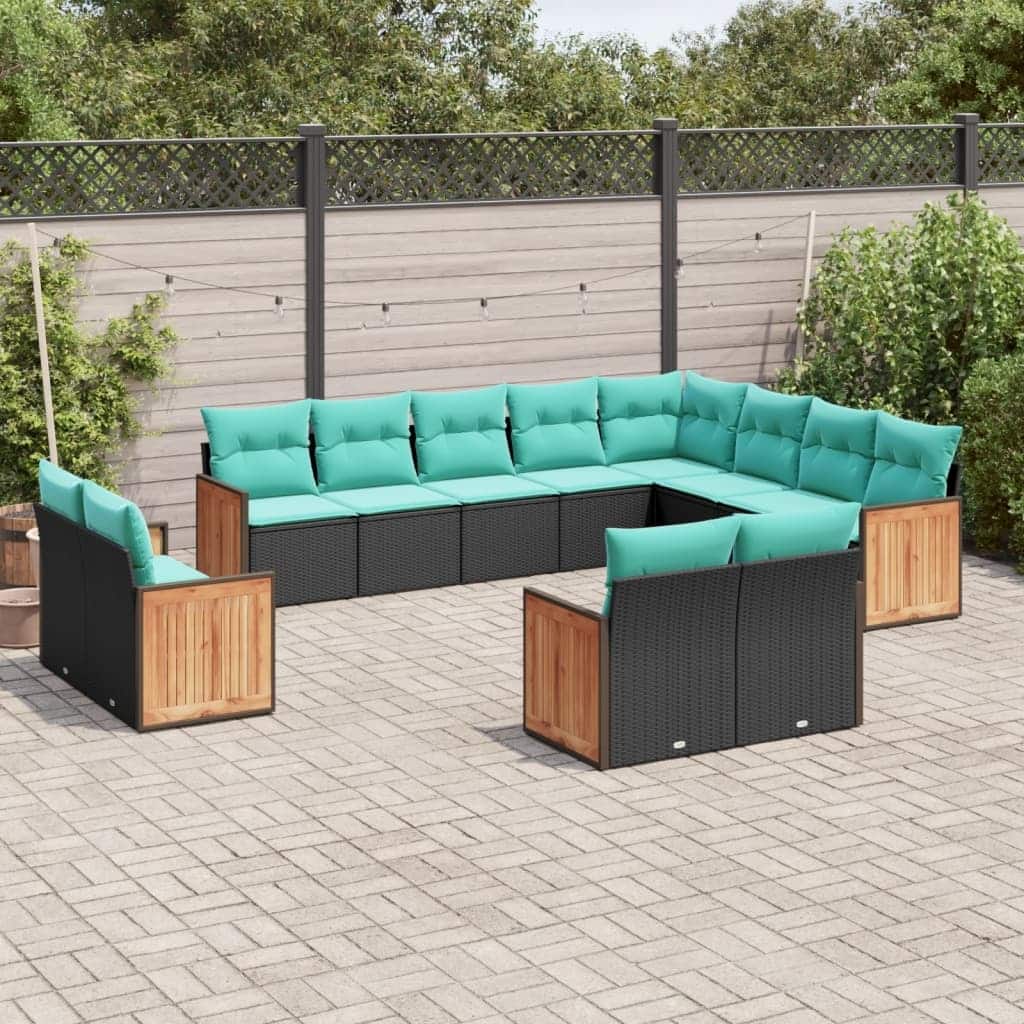 vidaXL 12 Piece Patio Sofa Set with Cushions Black Poly Rattan