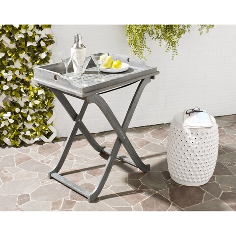 SAFAVIEH Outdoor Living Covina Ash Grey Acacia Wood Folding Tray Table - 18.9" x 27.2" x 31.5"