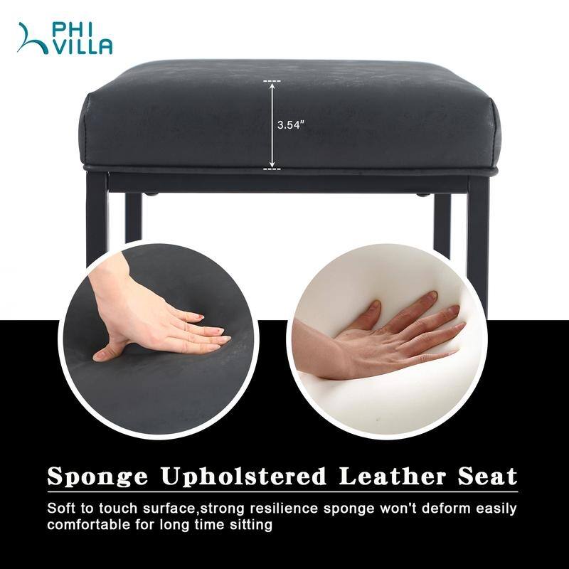 PHI VILLA 24'' Square PU Leather Bar Stool with Sturdy Metal Frame, Set of 2