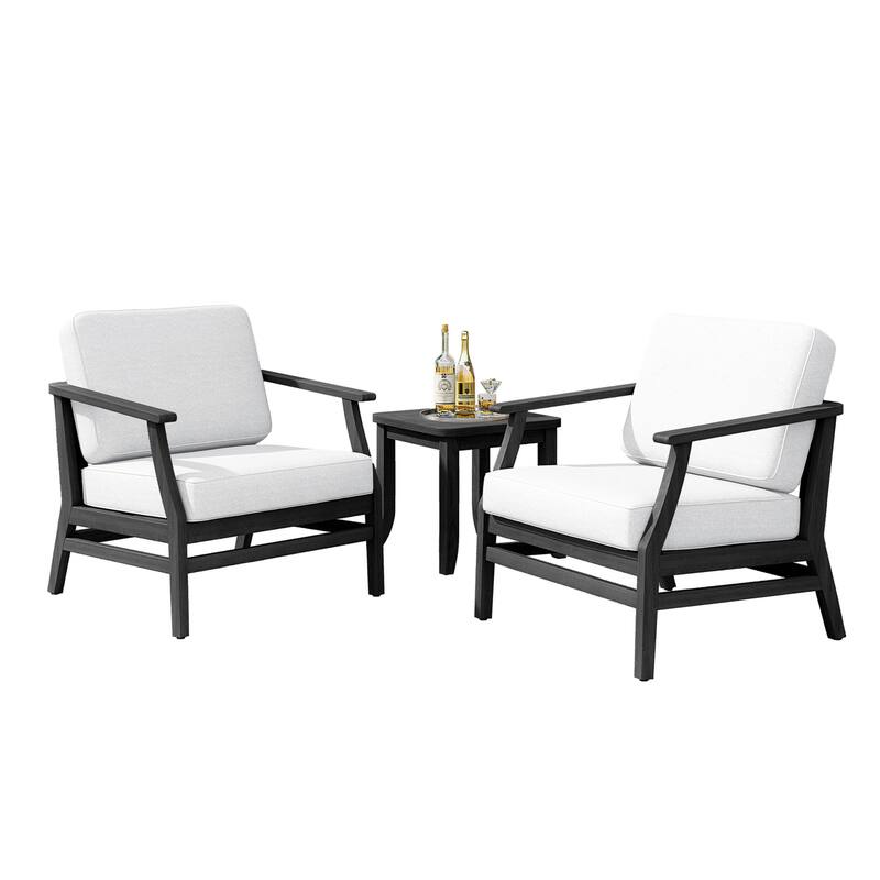 3 Set Outdoor Teak Wood Club Chairs with Side Table