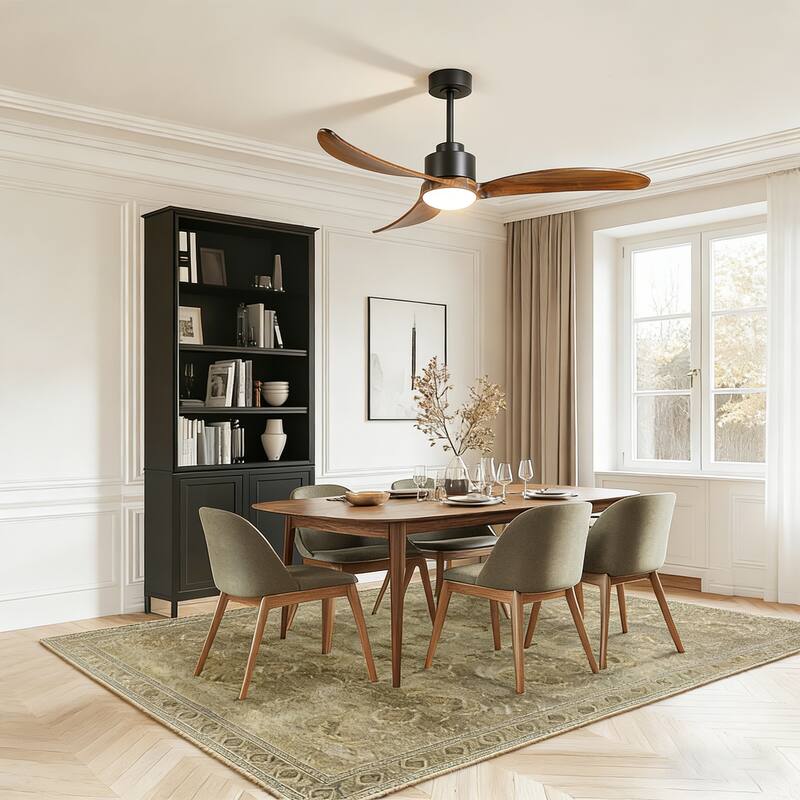 Sofucor 52 inch Ceiling Fan with Light and Remote,Solid Wood Blades,Dimmable,Noiseless,for Bedroom Living Room Gazebo Patio