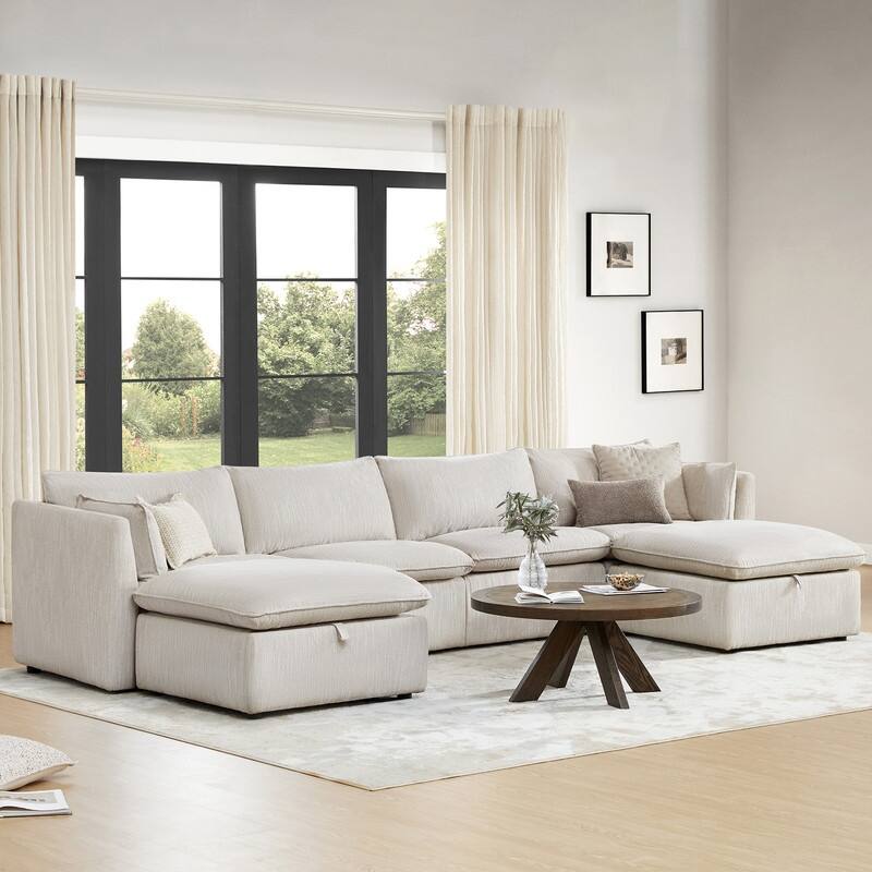 Cypress U-shape Sectional Couches Modular Sofa with Ottoman - Snow