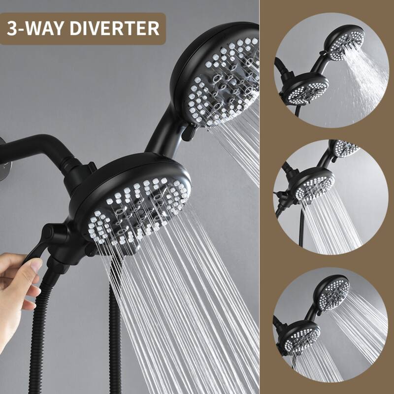 Modland 3-Handle Tub and Shower Faucet Set Dual Head 5-Setting Brass Valve with Alloy Spout