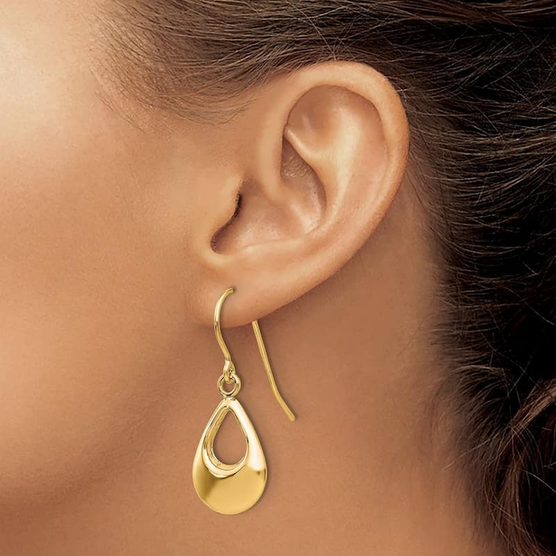 Curata 14k Yellow Gold 24x9mm Hollow Teardrop Dangle Hook Earrings