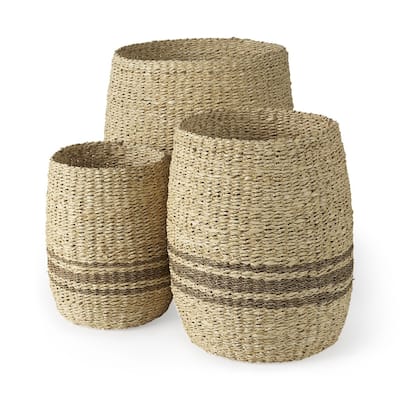 Set of Three Detailed Wicker Storage Baskets - 19.685" W x 19.685" D x 23.622" H