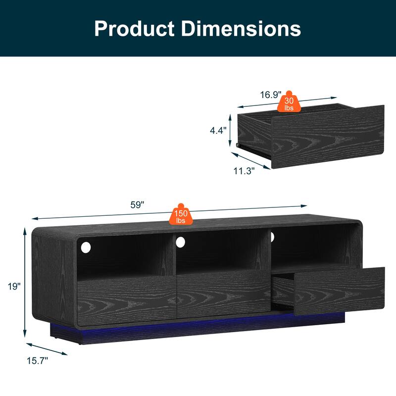 Modern 59-inch TV Stand with LED Lights & Storage