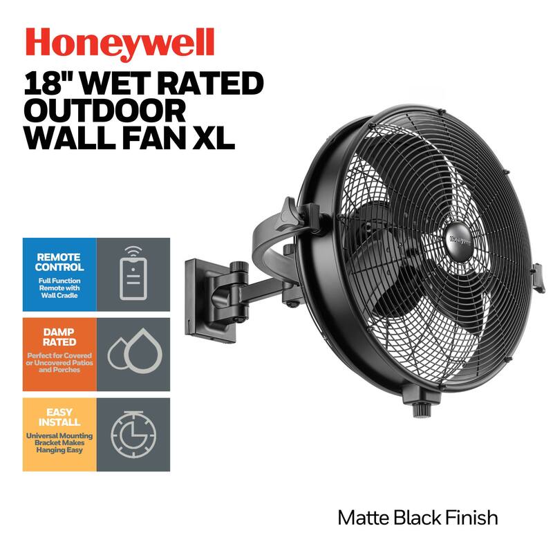 20" Honeywell Matte Black Outdoor Wet-Rated Wall Fan with Remote Control - 20 Inches