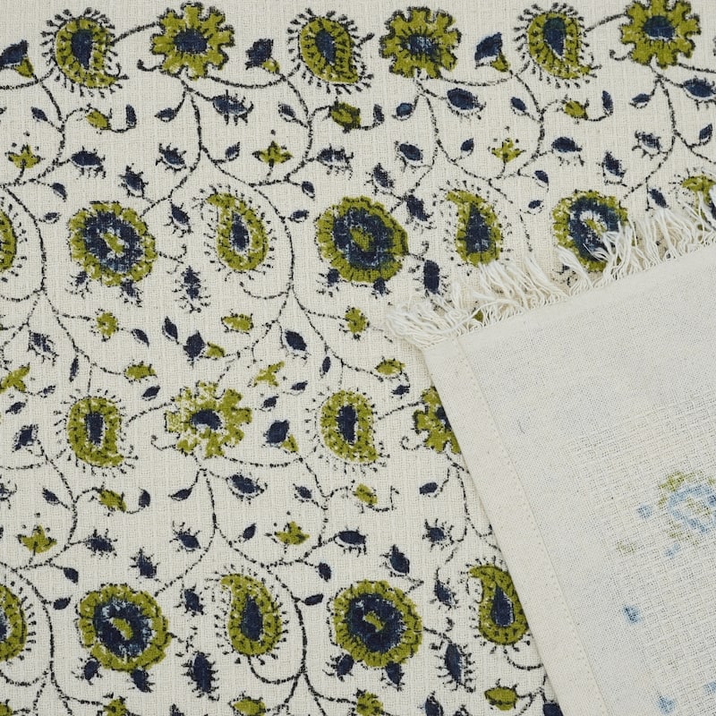 Fabdivine Honeycomb or Waffle Weave Hand Block Floral Print Hand Towel, Kitchen Gift Use - Rakhibel- Ink Blue, Green - Set of 6
