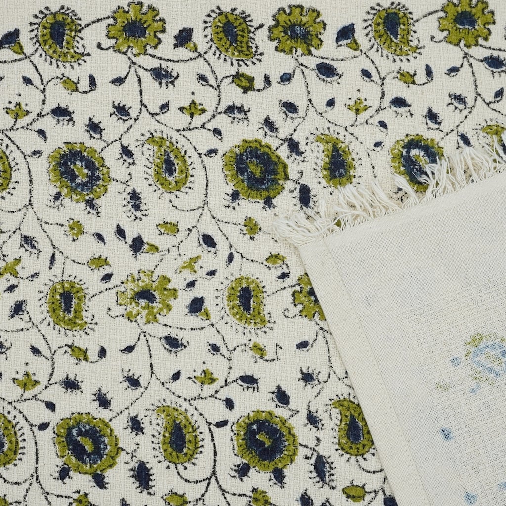 Fabdivine Honeycomb or Waffle Weave Hand Block Floral Print Hand Towel, Kitchen Gift Use
