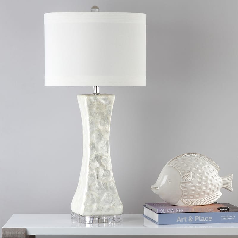 SAFAVIEH Lighting 30.5-inch White Shelley Concave Table Lamp (Set of 2).