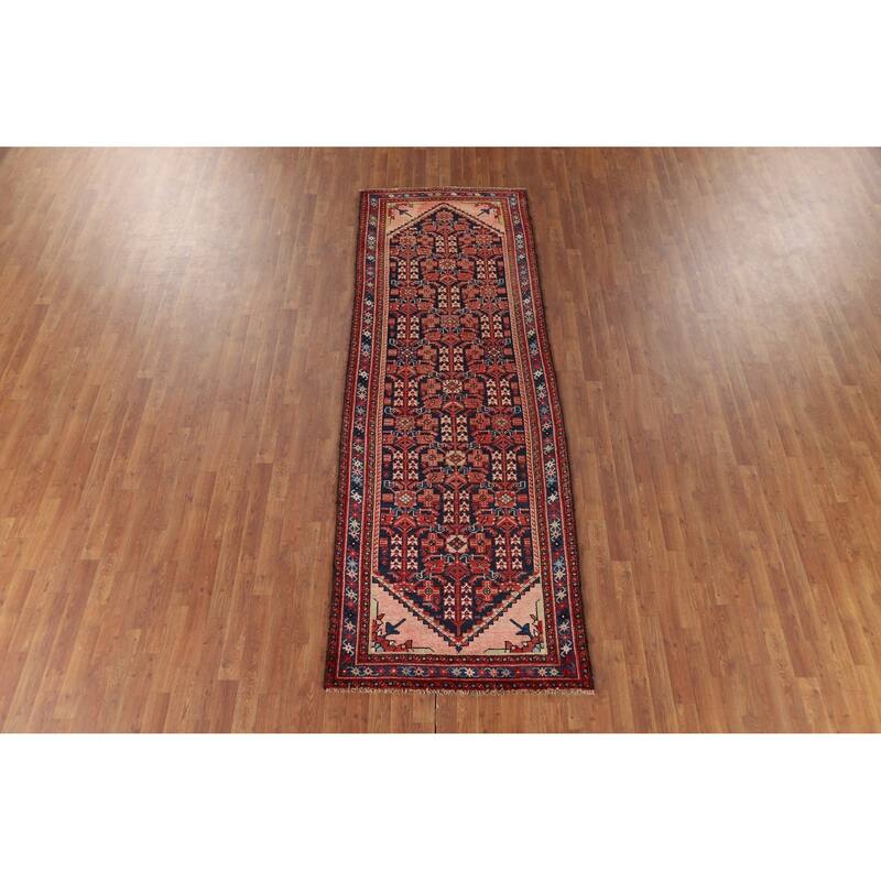 Geometric Malayer Vintage Persian Runner Rug Handmade Wool Carpet - 3'6" x 10'2"