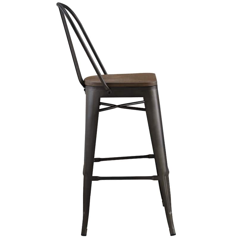 Industrial Modern Steel Bistro Bar Stool With Bamboo Seat in Black