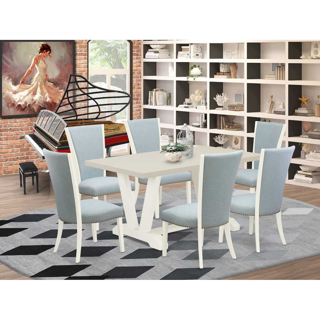 HomeStock 7-Piece Natural Oak Finish Solid Wood Top Dining Table with 6-Chairs