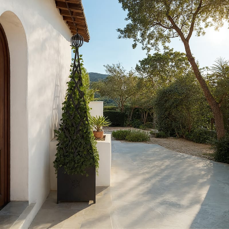 SAFAVIEH Outdoor Patio Furniture Caledonia Trellis Planter - 22"W x 22"D x 98"H - Black