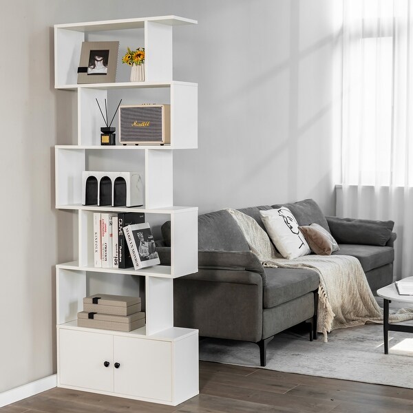 Gymax 2PCS 6-tier Geometric Bookcase S-shaped Z-shelf Bookshelf