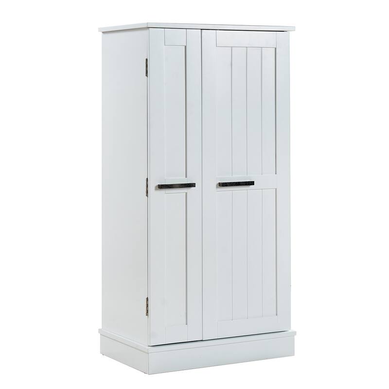 White Freestanding Kitchen Pantry Cabinet – Adjustable Shelves & Doors, Compact Storage for Food, Dining Room or Craft Room