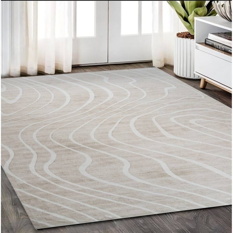 Quhac Distressed Abstract Modern Stain Resistant Woven Durable Area Rug By HomeRoots - 5' X 8' - Cream/Onyx - Rectangle