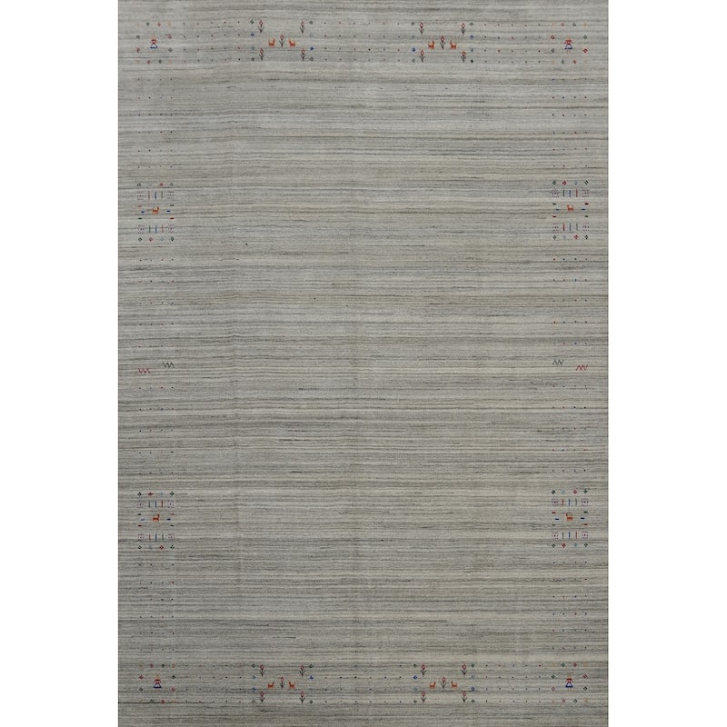 Hand Knotted Oriental 100% Wool Carpet Tribal Animal Pictorial Greys & Charcoal Gabbeh Area Rug - 12' 6'' X 9' 3''
