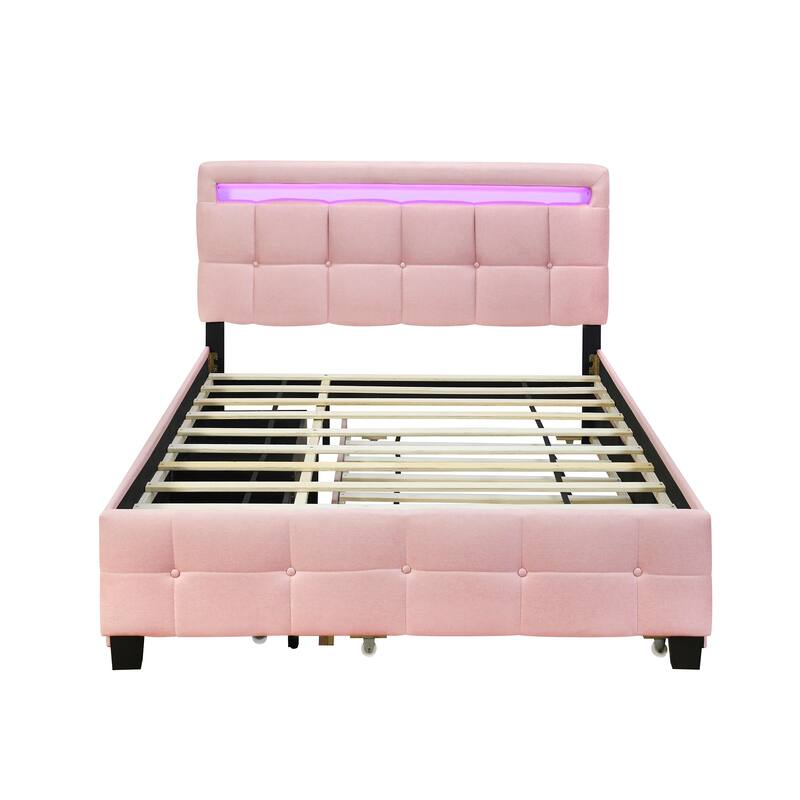 Queen Size Upholstered Platform Bed with LED Frame