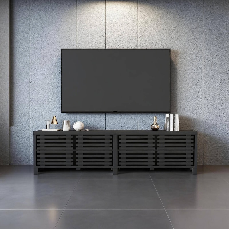 77" Modern Black Storage Media Console TV Stand for TVs up to 85"