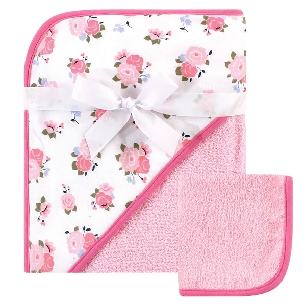 slide 1 of 1, Luvable Friends Infant Girl Cotton Hooded Towel and Washcloth, Floral - One Size One Size - Floral