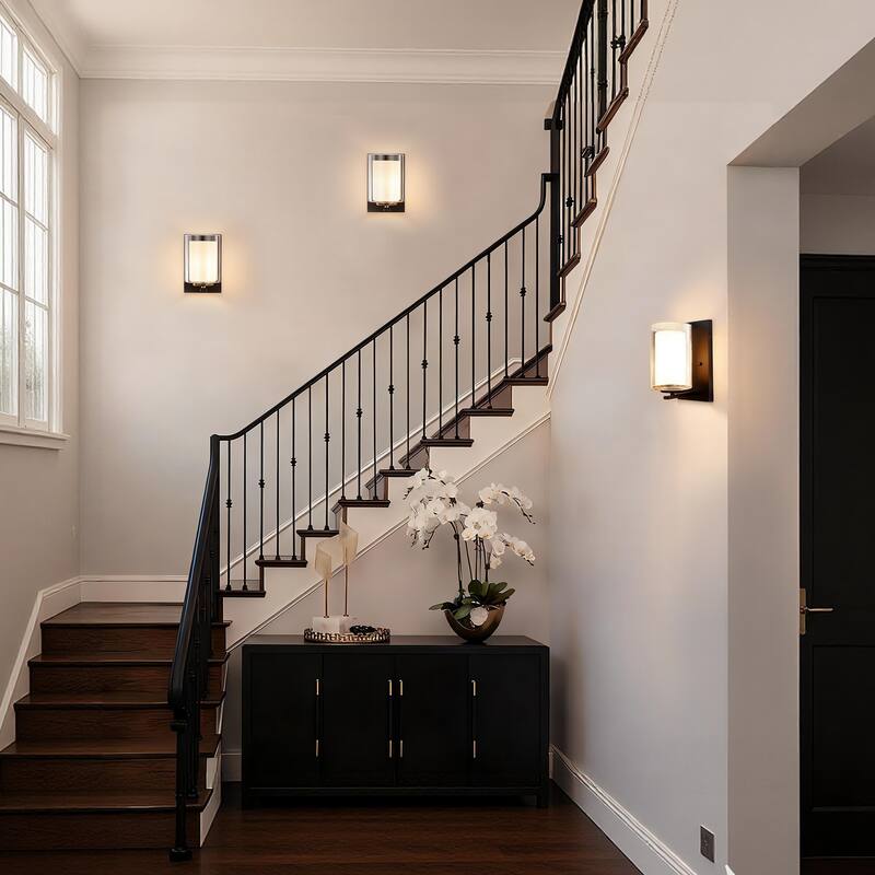 Matte Black/Brushed Nickel 1-Light Indoor Bathroom Vanity Light Wall Sconce with Dual Glass Shades