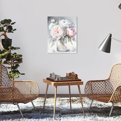 Wynwood Studio Canvas Floral and Botanical Peony Vase Gray and Light Gray Traditional Wall Art Canvas Print