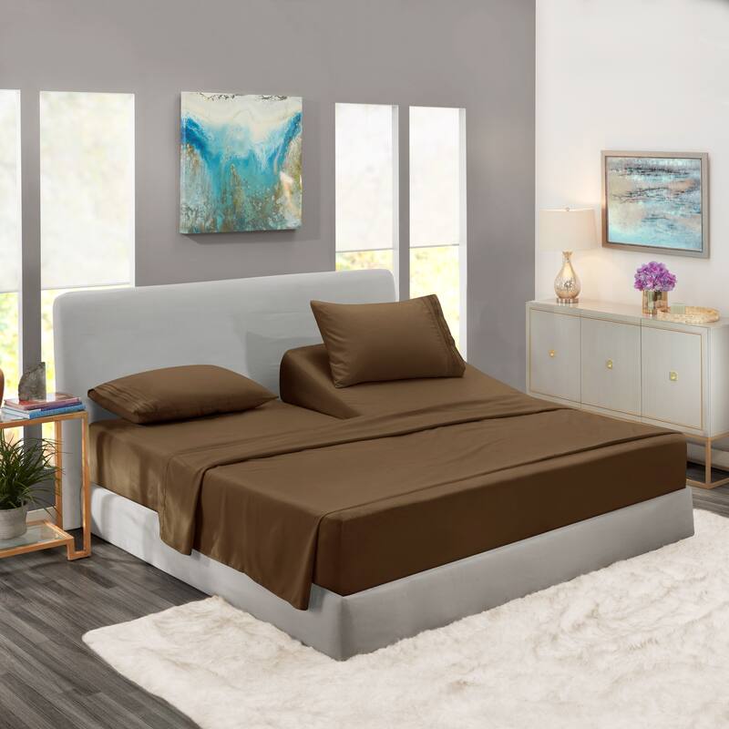 Empyrean Hotel Luxury 6 Piece Sheet Set - Super Soft Bedding Sheets & Pillowcases - Flex Top King - Chocolate Brown