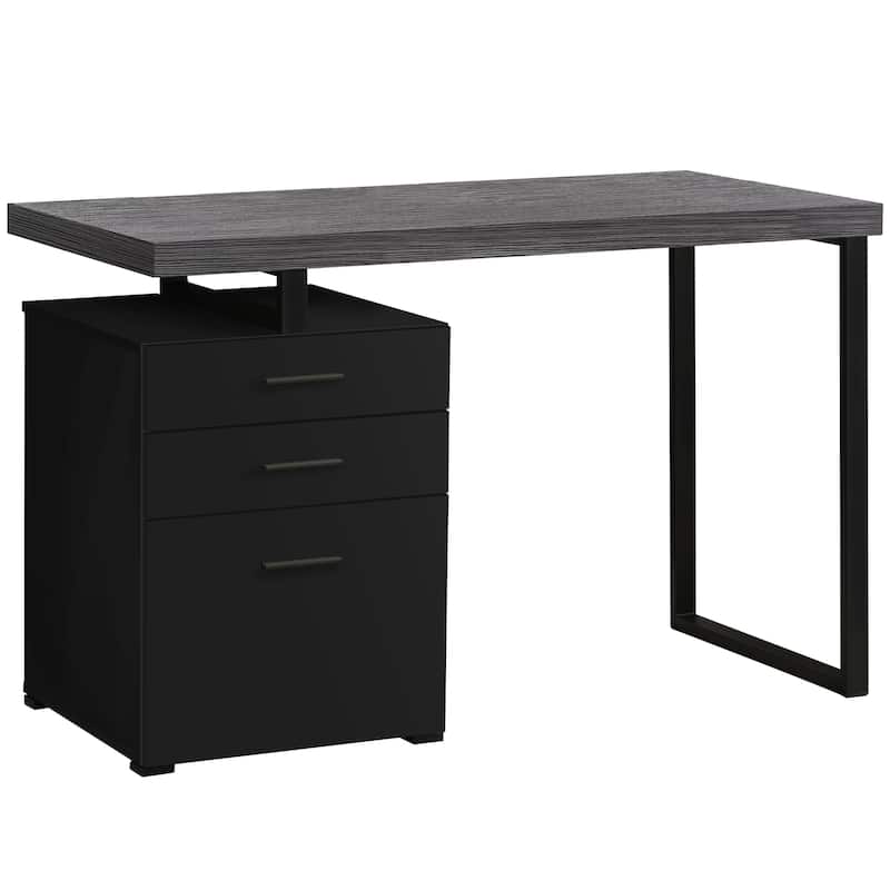 Wood Computer Desk with Drawers and Metal Pedestal Base
