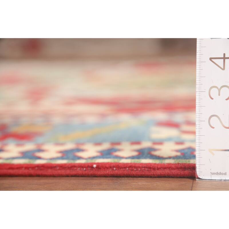 Green & Red Kazak Area Rug Hand-Knotted Wool Carpet - 6'7" x 9'7"