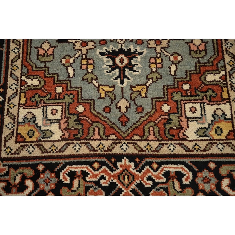 Hand Knotted Oriental 100% Wool Carpet Traditional Medallion Greys & Charcoal Heriz (serapi) Area Rug - 5' 9'' X 4' 0''