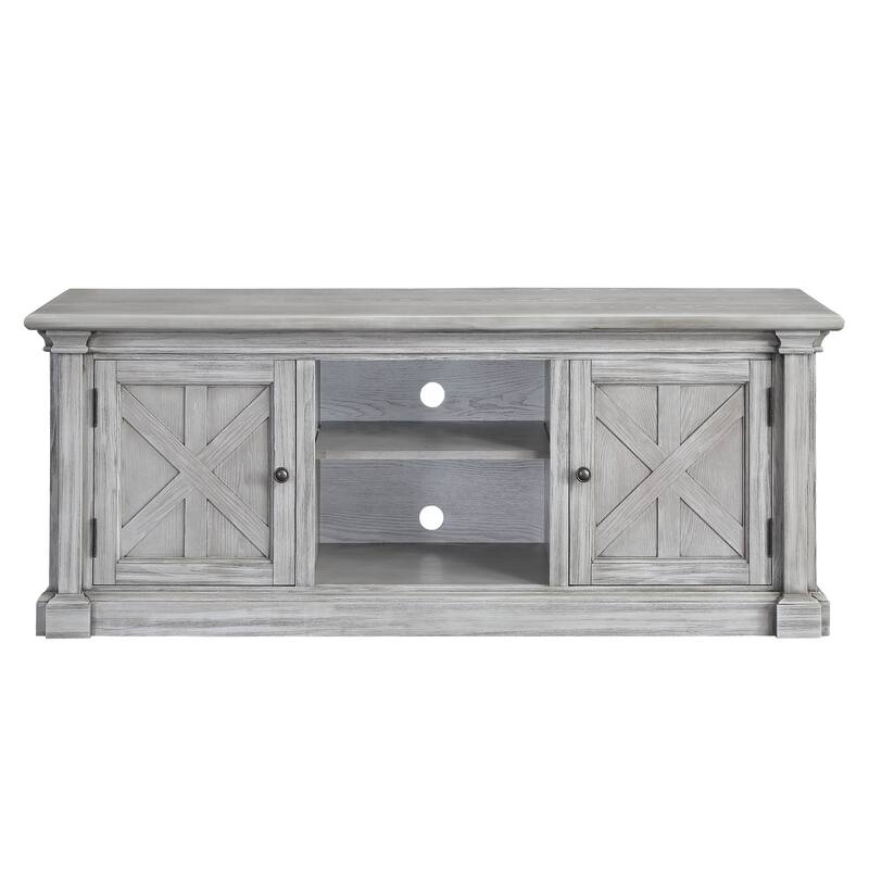 Farmhouse Style TV Stand with Sliding Barn Doors and Storage, Gray Oak