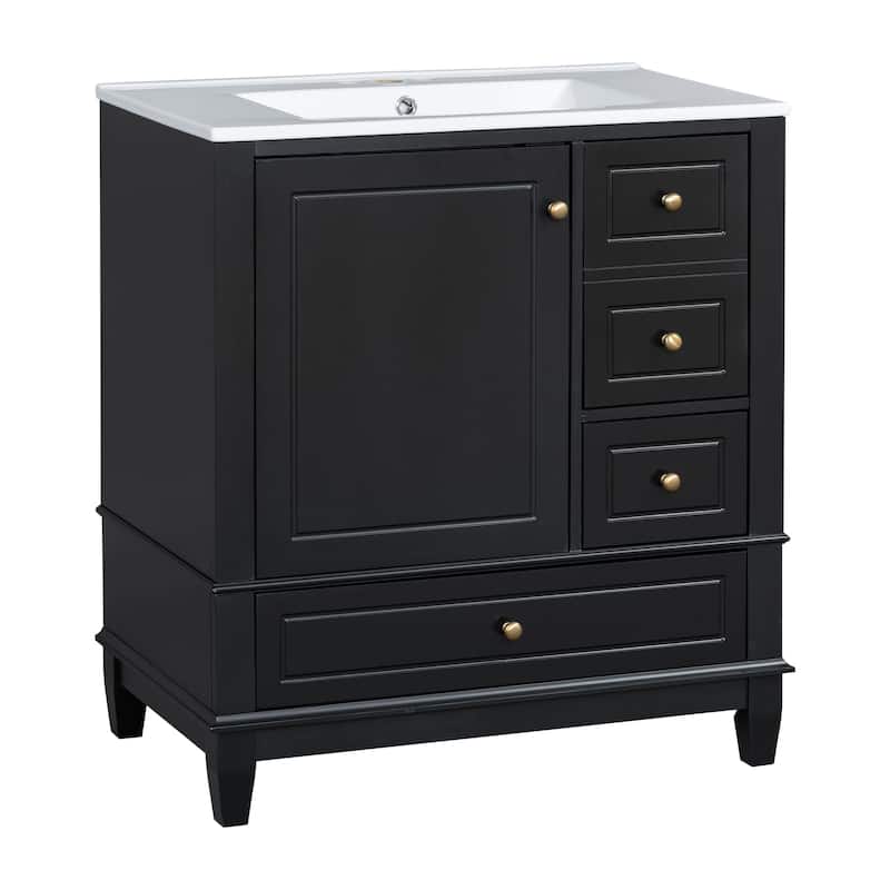30" Bathroom Vanity With Sink, One Door With Shelf And Three Drawers, Soft Close Door