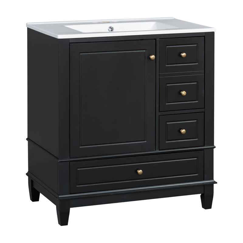 30" Bathroom Vanity with Sink,with Shelf and Three Drawers