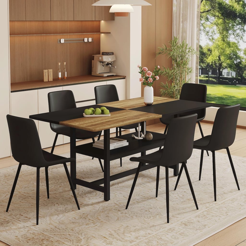 5-Piece Modern Dining Set with Storage Shelf, Leather Dining Chairs Accent Chairs Side Chairs Dining Table