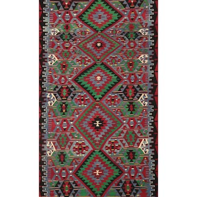 Hand Woven Oriental 100% Wool Carpet Southwestern Tribal Navy Blue & Blues Kilim Area Rug - 8' 11'' X 5' 9''