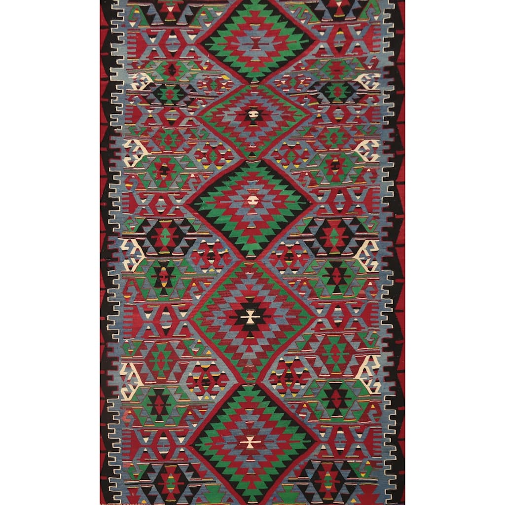 Hand Woven Oriental 100% Wool Carpet Southwestern Tribal Navy Blue & Blues Kilim Area Rug - 8' 11'' X 5' 9''