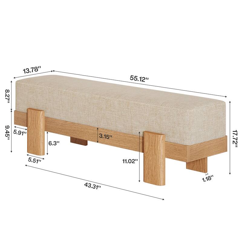 Upholstered Dining Bench, Padded Seat Kitchen Bench, Accent Seat Living/Dining Room Stool