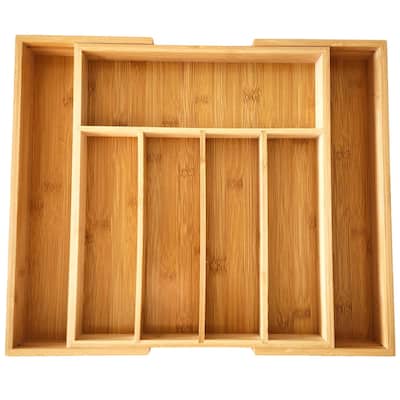 Closet Spice - Bamboo Expandable Drawer Organizer - Natural, Adjustable Drawer Divider with 7 Compartments to Organize Flatware